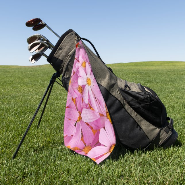 Pink Flowers Golf Towel (Green)