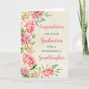 Pink Flowers Granddaughter Graduation Card