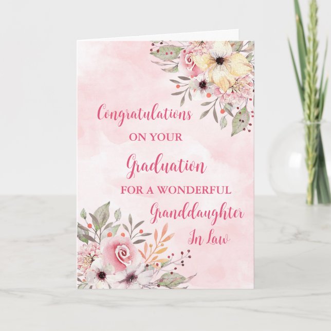 Pink Flowers Granddaughter in Law Graduation Card (Front)