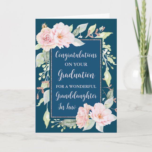 Pink Flowers Granddaughter in Law Graduation Card (Front)