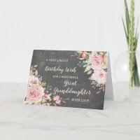 Pink Flowers Great Granddaughter Birthday Card