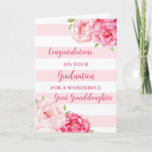 Pink Flowers Great Granddaughter Graduation Card