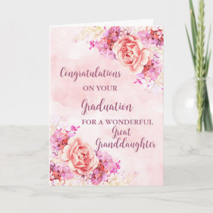 Pink Flowers Great Granddaughter Graduation Card