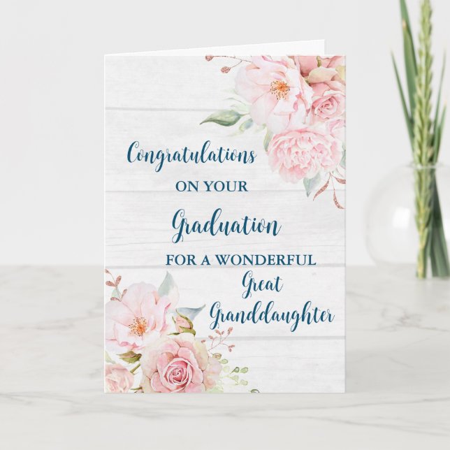 Pink Flowers Great Granddaughter Graduation Card (Front)