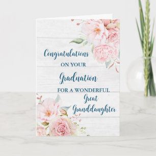 Pink Flowers Great Granddaughter Graduation Card