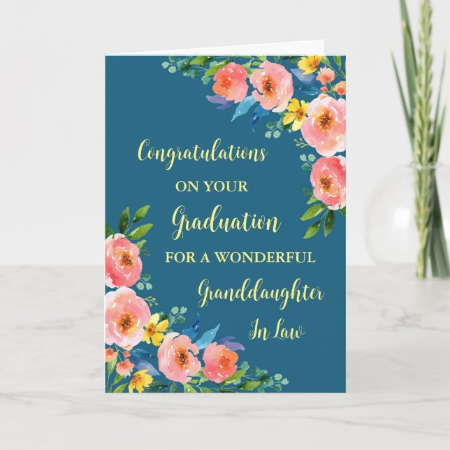 Pink Flowers Great Granddaughter Graduation Card (Front)