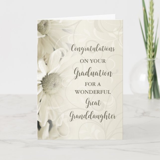 Pink Flowers Great Granddaughter Graduation Card (Front)