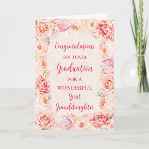 Pink Flowers Great Granddaughter Graduation Card