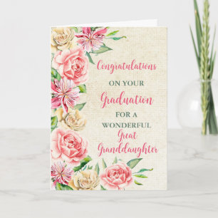 Pink Flowers Great Granddaughter Graduation Card