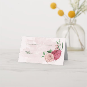 pink flowers green leaves botanical wedding place card