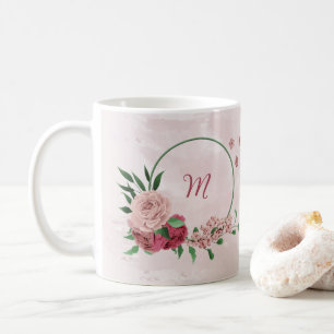 pink flowers green leaves coffee mug