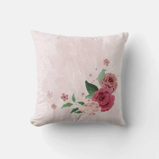 pink flowers green leaves  cushion (Front)