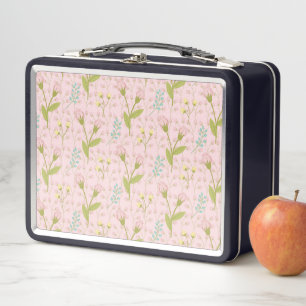 Pink Flowers Green Leaves Floral Garden Spring Metal Lunch Box