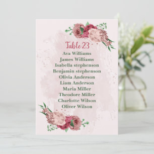 pink flowers green leaves seating chart card