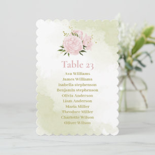 pink flowers green leaves seating chart card