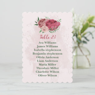 pink flowers green leaves seating chart card