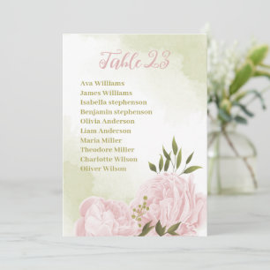 pink flowers green leaves seating chart card