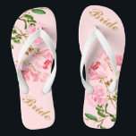 Pink Flowers Green Leaves Watercolor Golden Bride Flip Flops<br><div class="desc">Pink Flowers Green Leaves Watercolor Golden Script Bride Flip Flops ♥ Customise it with your wording by using the template fields. ♥ If you want to change the font style, colour or text placement, simply click the "Customise Further" button. ♥ If you need assistance or have any special request, please...</div>