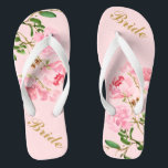 Pink Flowers Green Leaves Watercolor Golden Bride Flip Flops<br><div class="desc">Pink Flowers Green Leaves Watercolor Golden Script Bride Flip Flops ♥ Customise it with your wording by using the template fields. ♥ If you want to change the font style, colour or text placement, simply click the "Customise Further" button. ♥ If you need assistance or have any special request, please...</div>