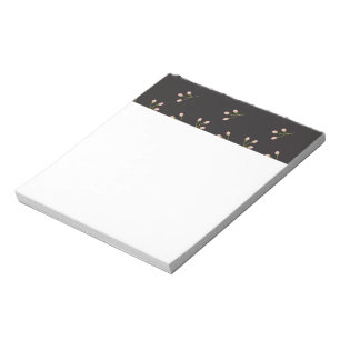 Pink Flowers Green Stem Black Floral Spring Notepad