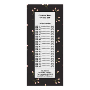 Pink Flowers Green Stem Black Floral Spring Rack Card