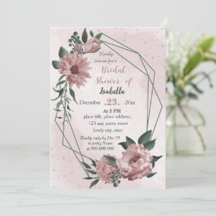 pink flowers greenery wreath bridal shower invitation