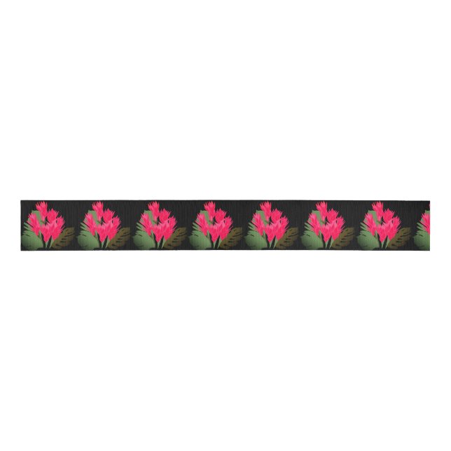 Pink Flowers Grosgrain Ribbon (Front)