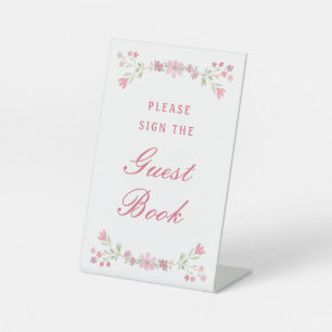 Pink Flowers Guest Book Pedestal Sign