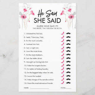 Pink Flowers He Said She Said Game   Customisable