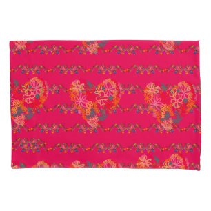 Pink flowers heart and paisley fuchsia pillowcase