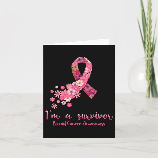 Pink Flowers Heart I'm A Survivor Breast Cancer Aw Card (Front)