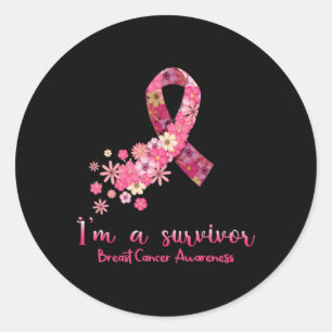 Pink Flowers Heart I'm A Survivor Breast Cancer Aw Classic Round Sticker