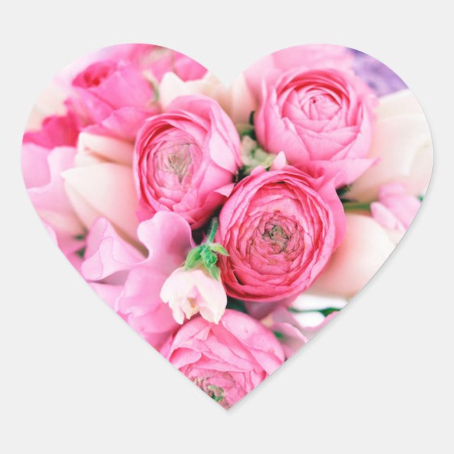 Pink Flowers Heart Shape Stickers (Front)