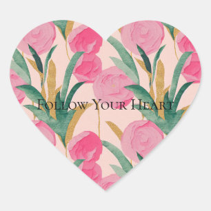Pink Flowers Heart Sticker