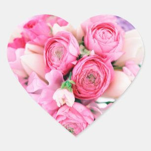 Pink Flowers Heart Stickers