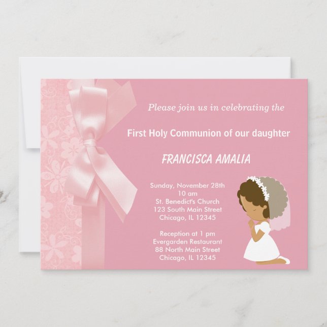Pink Flowers Holy Communion Invitation (Front)