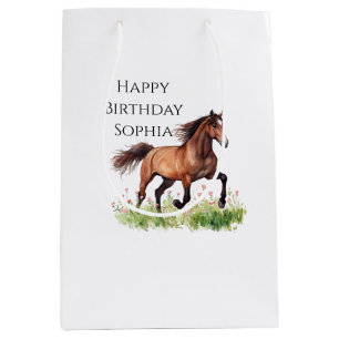 Pink Flowers Horse Cowgirl Birthday Medium Gift Bag