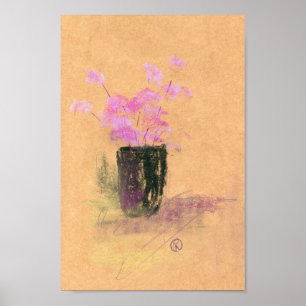 Pink flowers in a black vase poster