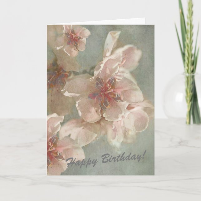 Pink Flowers in a Gentle Background Birthday Card (Front)