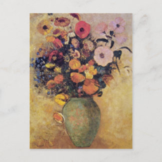 Pink Flowers in a Green Vase, Odilon Redon flowers Postcard
