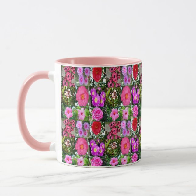 Pink Flowers In A Photo Collage, Mug (Left)