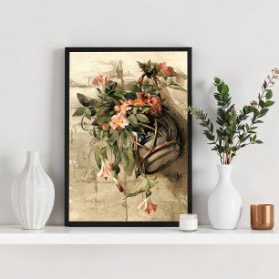 Pink Flowers in Hanging Vase Poster