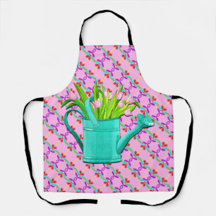 Pink Flowers in Turquoise Watering Can Apron