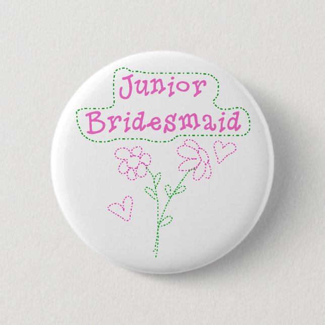 Pink Flowers Junior Bridesmaid 6 Cm Round Badge (Front)