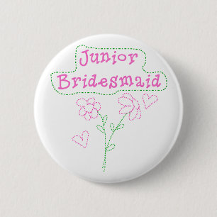 Pink Flowers Junior Bridesmaid 6 Cm Round Badge