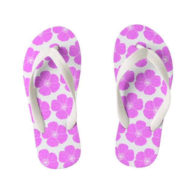Pink Flowers Kid's Flip Flops (Footbed)