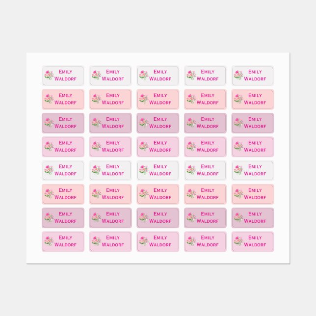 Pink Flowers Kids' Name Clothing School Labels (Sheet)