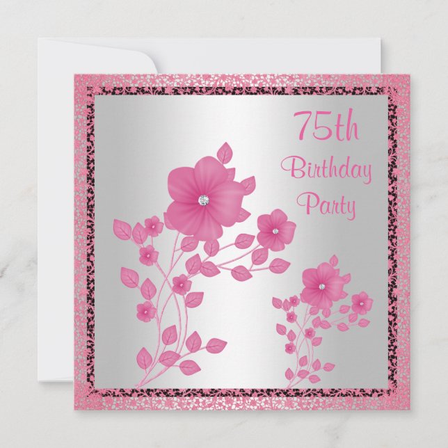 Pink Flowers & Lace 75th Birthday Party Invitation (Front)