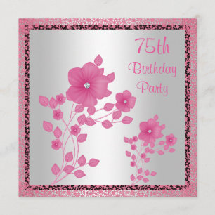 Pink Flowers & Lace 75th Birthday Party Invitation
