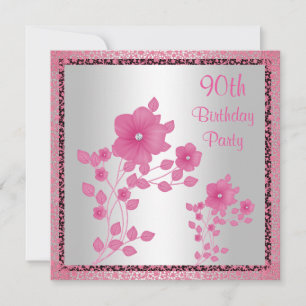 Pink Flowers & Lace 90th Birthday Party Invitation